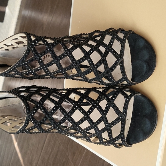 Michael Kors Yvoone Bootie caged rhinestones heels suede peep toe sandal 7.5 blk - Picture 6 of 16